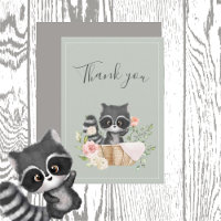 Baby shower vert Racoon Watercolor Sage