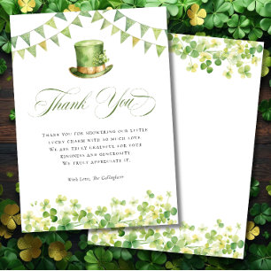Carte De Remerciements Baby Shower Vert Shamrock de la Saint-Patrick Irla
