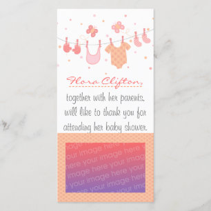 Carte De Remerciements Baby shower : Vêtements de bébé sur une corde à li