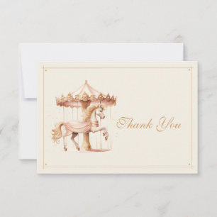 Carte De Remerciements Baby shower vintage d'aquarelle de cheval rose