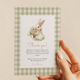 Carte De Remerciements Baby shower vintage En vichy Bunny