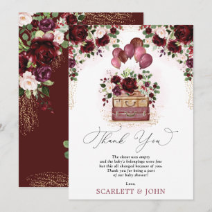 Carte De Remerciements Baby Shower Voyage Bourgeois Fleurs de Rose Floral