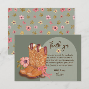 Carte De Remerciements Baby shower Western Cowgirl Bottes Fleurs mignonne