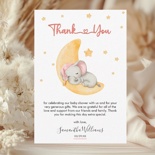 Carte De Remerciements Baby shower Whimsical Blush Elephant (Créateur téléchargé)