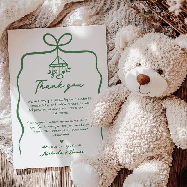 Carte De Remerciements Baby shower Whimsical de Bow Doodle Drale Main Ver (Créateur téléchargé)