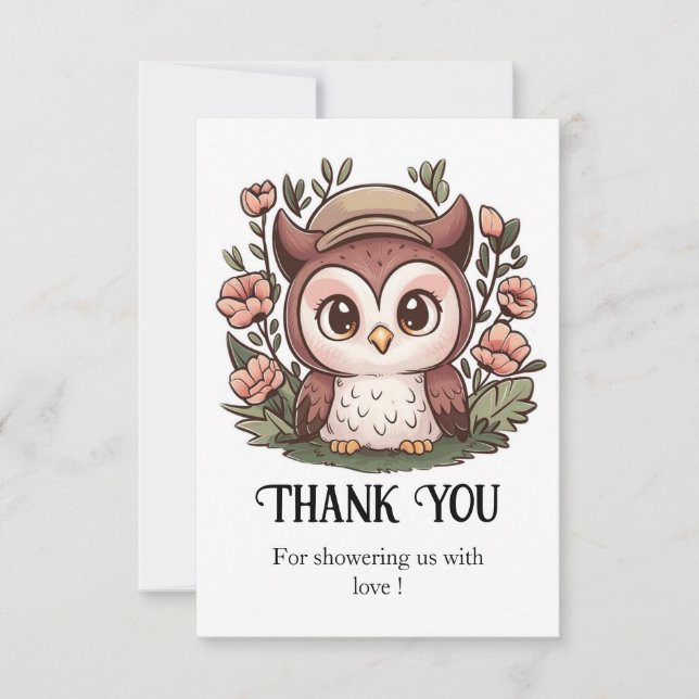 Carte De Remerciements Baby shower Whimsical Lovely Owl (Devant)