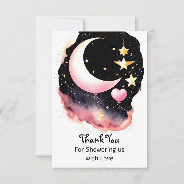 Carte De Remerciements Baby shower Whimsical Moon & Stars Watercolor (Devant)