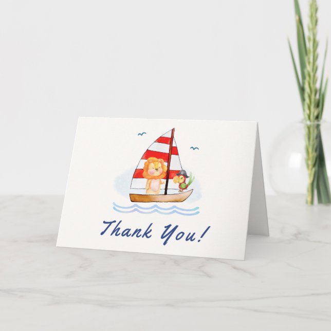 Carte De Remerciements Baby shower Whimsical Nautical Wild Lion (Devant)