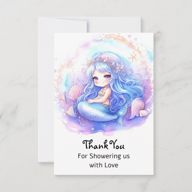 Carte De Remerciements Baby shower Whimsical Pastel Mermaid (Devant)