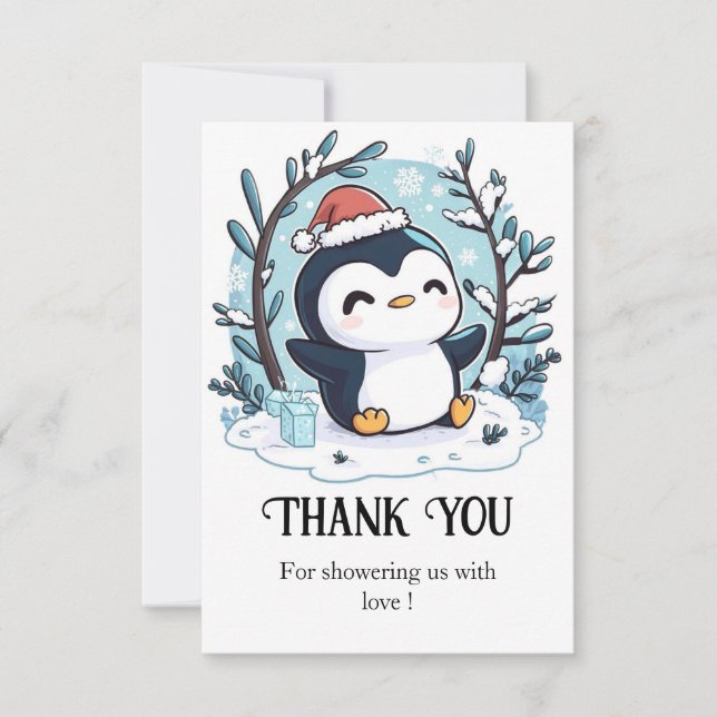 Carte De Remerciements Baby shower Whimsical Petit Penguin (Devant)