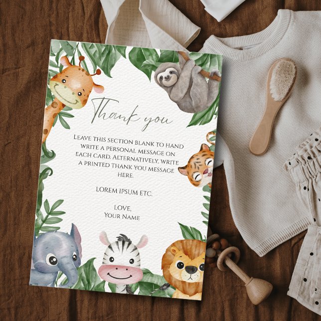 Carte De Remerciements Baby shower Wild One Safari Animaux (Créateur téléchargé)