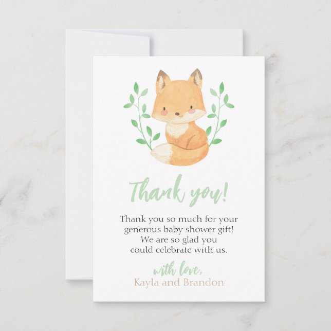 Carte De Remerciements Baby shower Woodland Fox (Devant)
