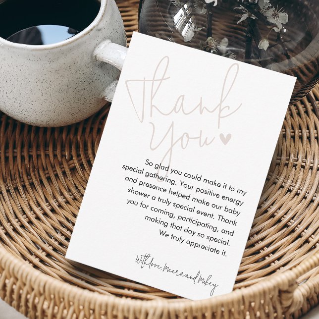 Carte De Remerciements Baby-Showing Rose Moderne (Modern Script Pink Baby Shower Thank You Card)