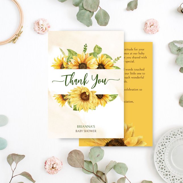 Carte De Remerciements Baby-tournesol en fleurs chaussure bébé (Sunflowers baby in bloom baby shower thank you cards summer fall floral baby shower)