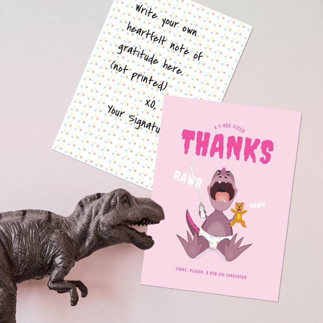 Carte De Remerciements Babysaurus T-rex Rose (Créateur téléchargé)