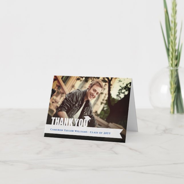 Carte De Remerciements Bac de graduation de ruban blanc superposé Photo m (Devant)