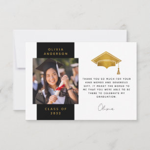 Carte De Remerciements Bac de graduation photo Black Gold Foil