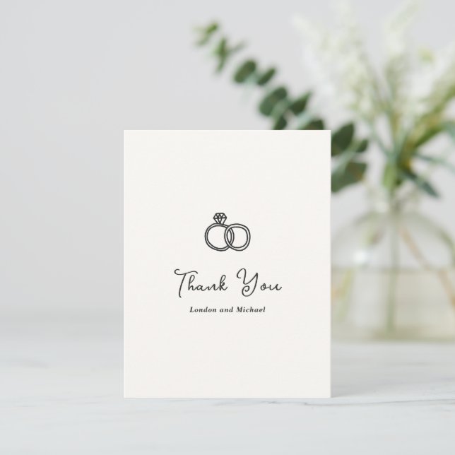 Carte De Remerciements Bagues Dessinées à la Main Doodle Mariage Moderne (Debout devant)