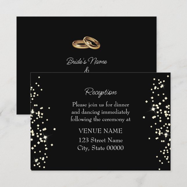 Carte De Remerciements Bagues Élégantes Carton Réception Mariage Strass (Devant / Derrière)