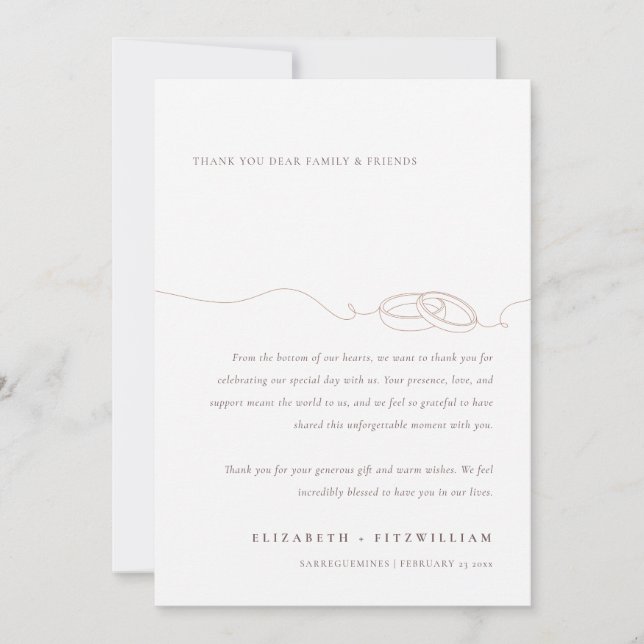 Carte De Remerciements Bagues Mariages simples minimales | Mariage rose p (Devant)