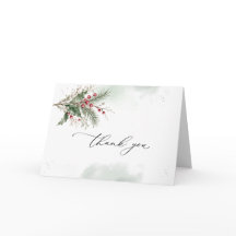 Baies de houx d'hiver aquarelle pliée pour mariage
