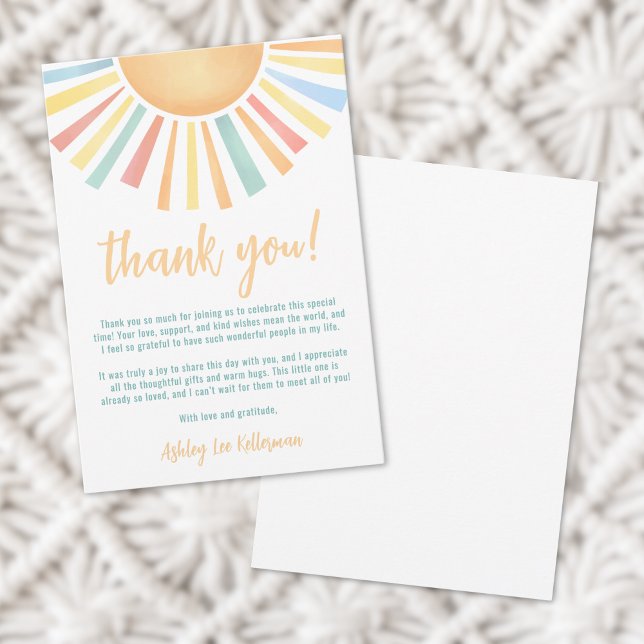 Carte De Remerciements Baignade Ensoleillée Bébé (Sunshine Sun Baby Shower Thank You Card)