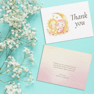 Carte De Remerciements Baignée Céleste Soleil Lune Aquarelle Baby Shower