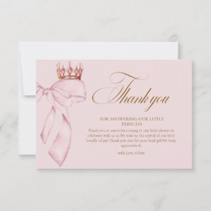 Carte De Remerciements Baignée de bébé fille rose princesse dorée