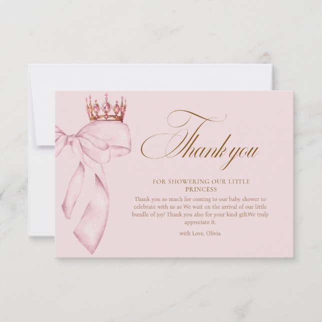 Carte De Remerciements Baignée de bébé fille rose princesse dorée (Devant)