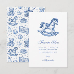 Carte De Remerciements Baignoire bébé garçon Cheval à bascule Bleu et Bla