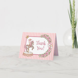 Carte De Remerciements Baignoire de bébé licorne carrousel vintage rose