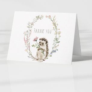 Carte De Remerciements Bain de bébé aquarelle hérisson bois rustique
