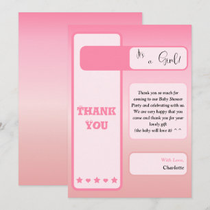 Carte De Remerciements Bain de bébé dégradé rose avec texte de boule ocul