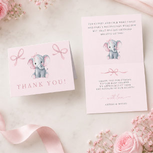 Carte De Remerciements Bain de bébé fille éléphant rose