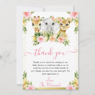 Carte De Remerciements Bain de bébé Fleurs Jungle Mignonnes Aquarelle