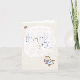 Carte De Remerciements Bain de bébé garçon fantaisiste Blue Damask Chick