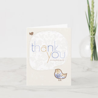 Carte De Remerciements Bain de bébé garçon fantaisiste Blue Damask Chick