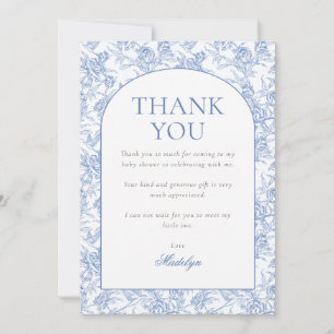 Carte De Remerciements Bain de bébé garçon floral bleu Toile de Jouy