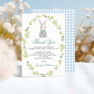Carte De Remerciements Bain de bébé garçon Little Bunny Bleu Printemps