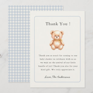 Carte De Remerciements Bain de bébé garçon ours en peluche vintage