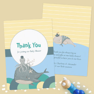 Carte De Remerciements Bain de bébé marin adorable baleine pieuvre jaune