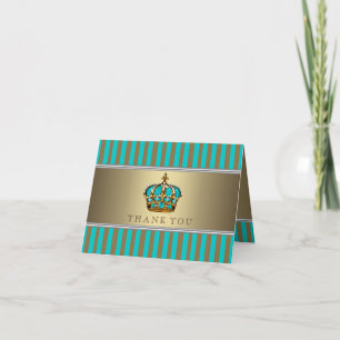 Carte De Remerciements Bain de bébé prince Turquoise Bleu et Or