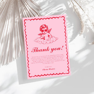 Carte De Remerciements Bain de bébé rétro chérubin rose et rouge