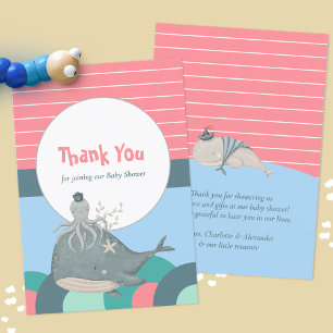 Carte De Remerciements Bain de bébé rose baleine nautique mignon pieuvre