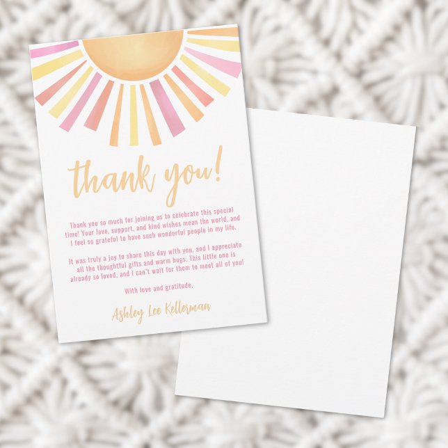 Carte De Remerciements Bain de soleil rose bébé Shower (Sunshine Pink Sun Baby Shower Thank You Card )