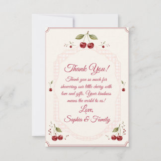 Carte De Remerciements Bain-Marie Cerise Baby Shower Rose Gingham