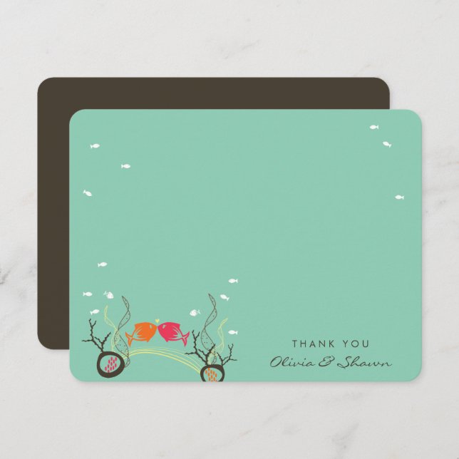 Carte De Remerciements Baiser Poissons Et Corail Mer Plage Mariage (Devant / Derrière)