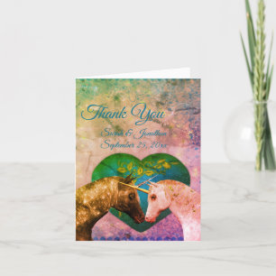 Carte De Remerciements Baiser Unicorns Mariage de coeur Personnalisé
