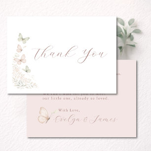 Carte De Remerciements Baisers de papillon coquette pour une baby shower