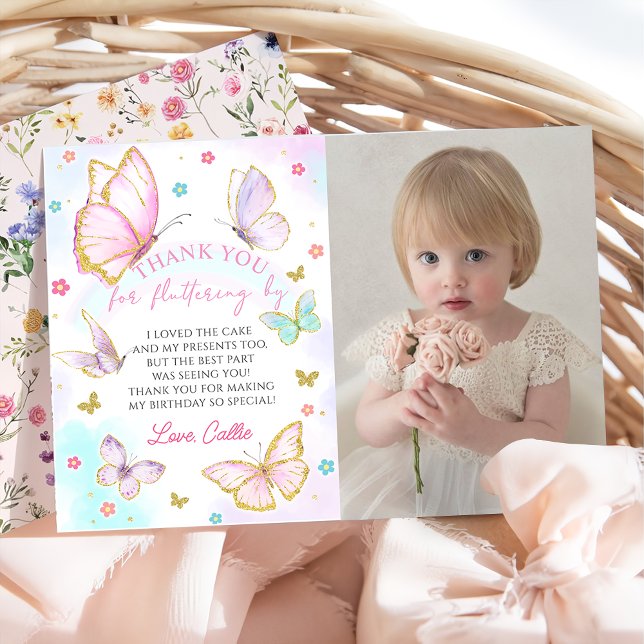 Carte De Remerciements Baisers de papillon Fille Anniversaire Photo (Créateur téléchargé)